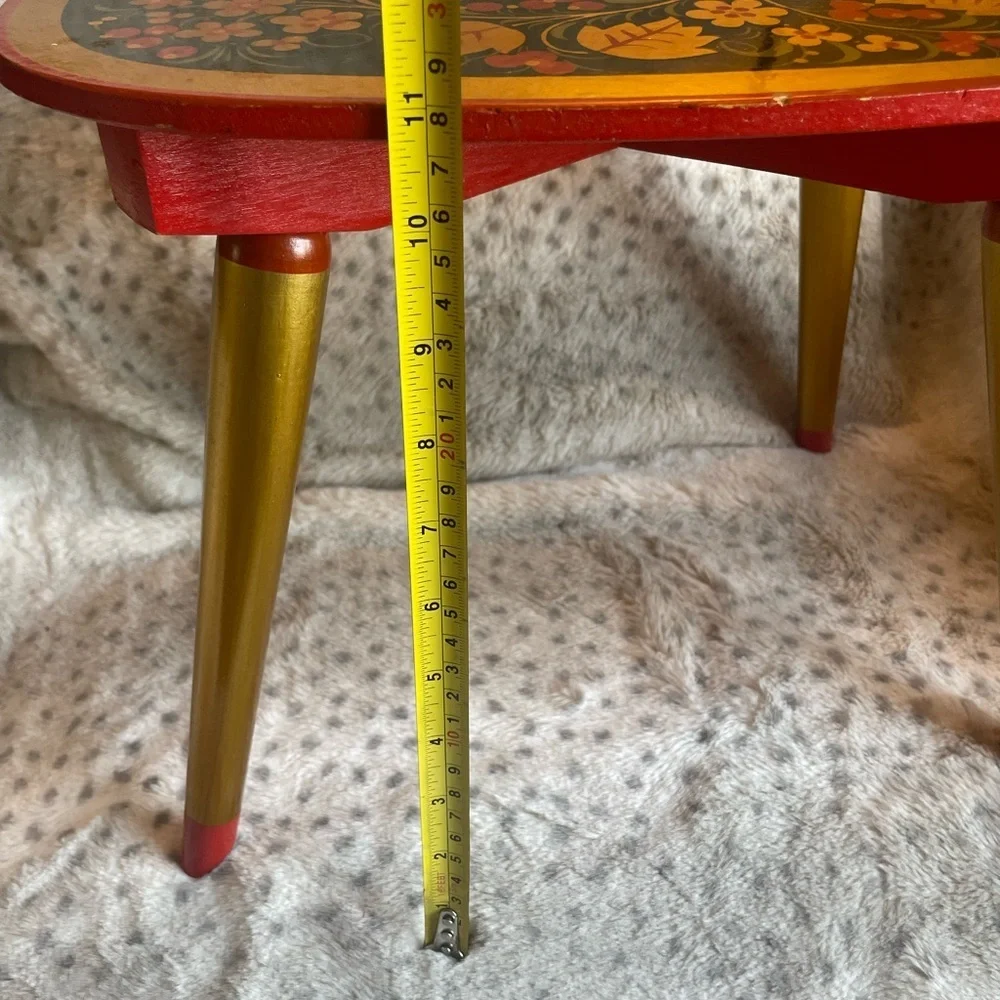 Taburetka, vintage hand-painted Xoxloma stool, USSR, 1970s